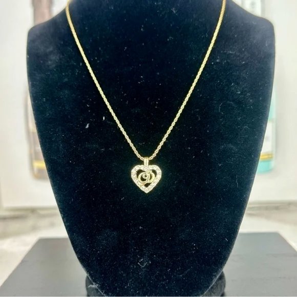 Christian Dior Necklace with rhinestone heart "CD" pendant GREAT GIFT! - Picture 2 of 7